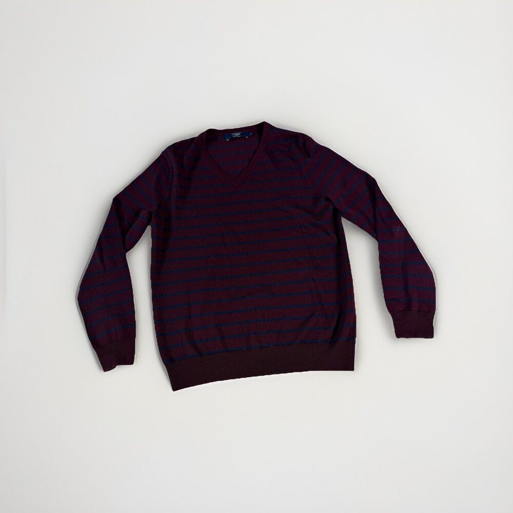 J Crew Sweater Men's Size S Striped Pullover Knit 100% Merino Wool V-Neck Adults